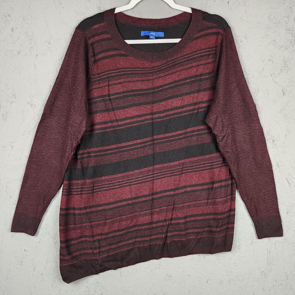 Apt 9 Sweater Womens 2XL Burgundy Black Striped Rayon Blend Knit Pullover Boho